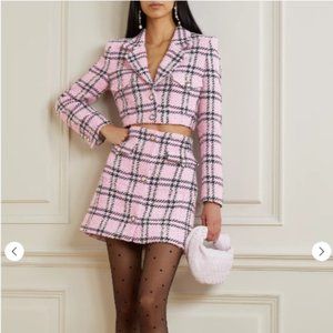 ALESSANDRA RICH PINK BLACK CHECK PATTERN TWEED TARTAN SUIT SKIRT - IT 40 US 4